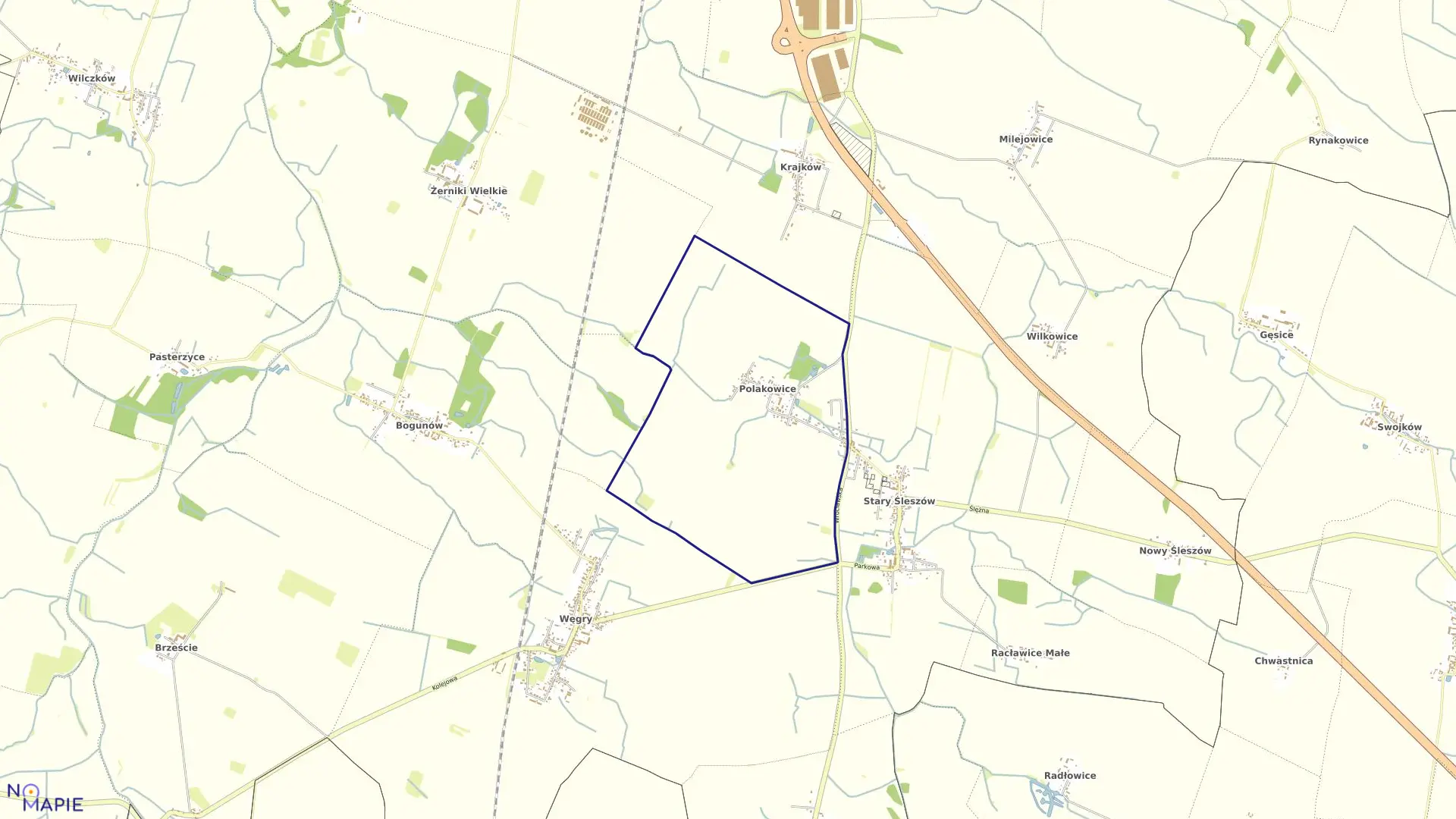 Mapa obrębu Polakowice w gminie Żórawina